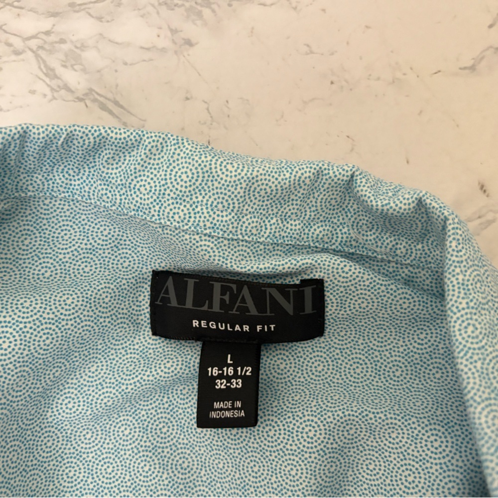 Alfani Shirt Mens L Blue Long Sleeve Button Up Cotton Blend Regular Fit - Picture 4 of 4